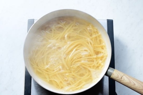 Fettuccini pasta in boiling water