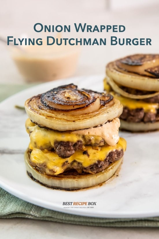 double cheeseburger flying dutchman onion wrapped burger on a plate 