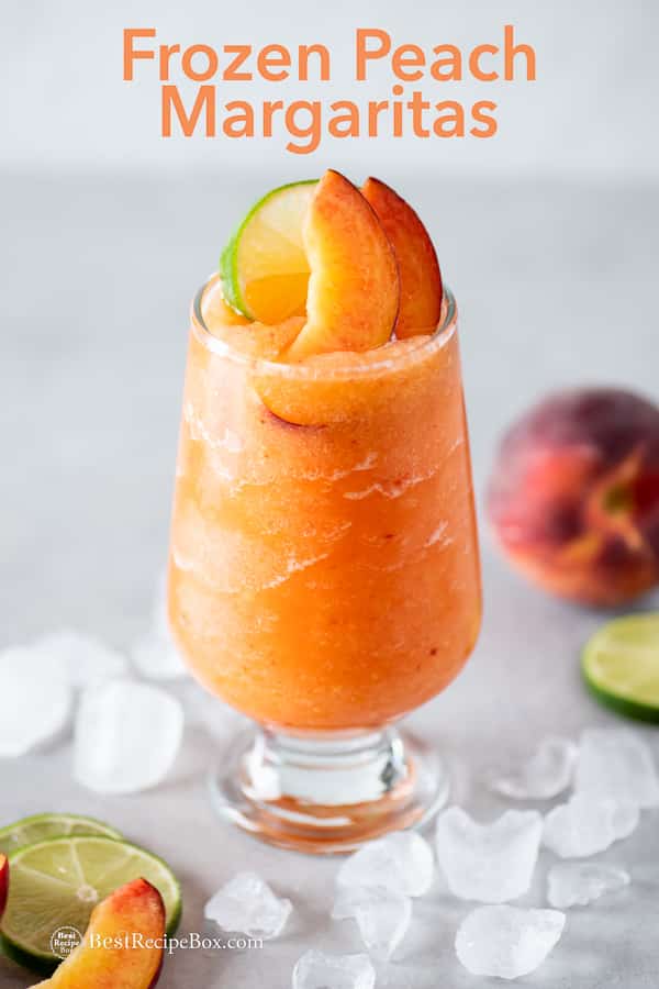 Frozen Peach Margaritas Recipe Blended in a glass 