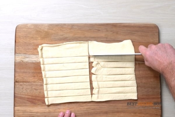 Cutting dough into strips