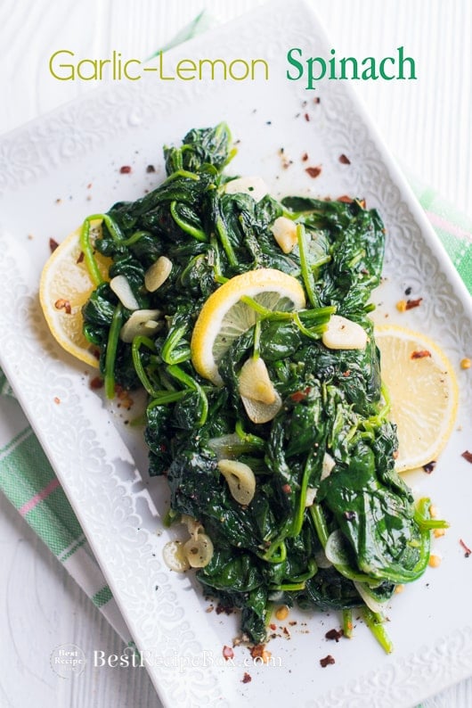 Garlic Lemon Spinach Recipe that's Healthy and Vegetarian on plate