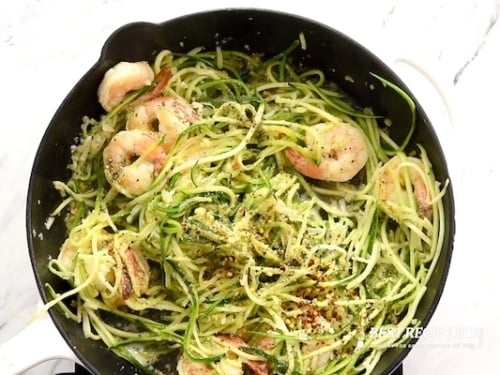 Parmesan and spices added to zoodles