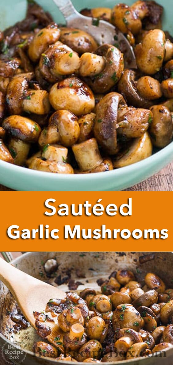 Sautéed Garlic Mushrooms with White Wine Sauce | @bestrecipebox