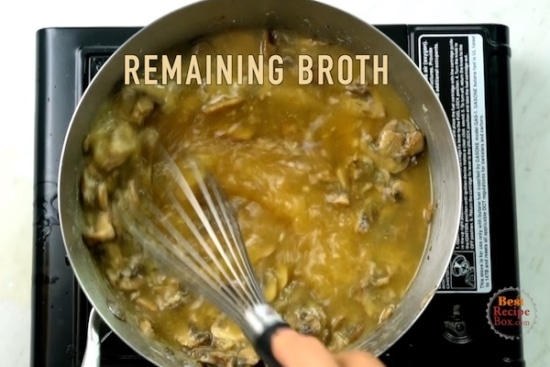 Whisking in remaining broth
