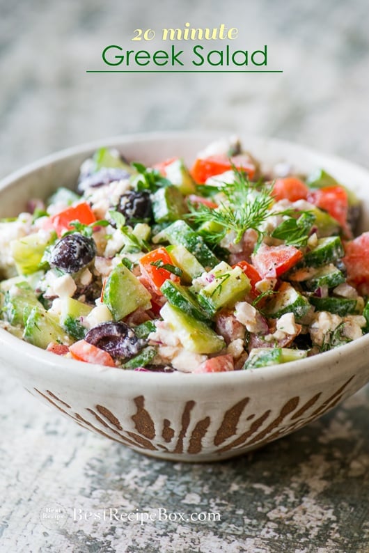 20 Minute Greek Salad Recipe that's Healthy and Delicious in a bowl 
