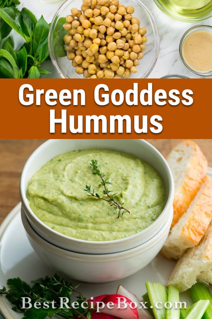 Green Goddess Basil Hummus Recipe on @bestrecipebox
