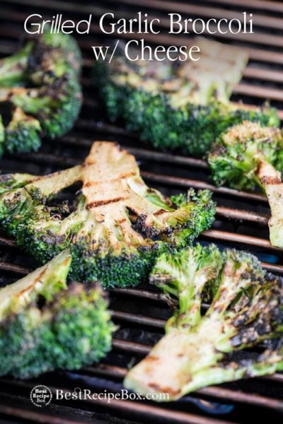 Grilled Broccoli Recipe or BBQ Broccoli Recipe with Cheddar Cheese on a grill