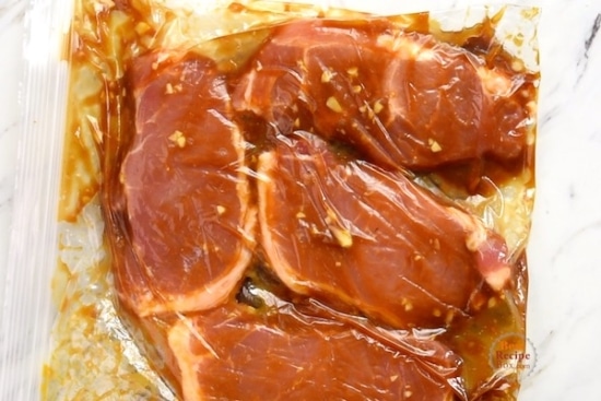 Pork chops in bag with marinade