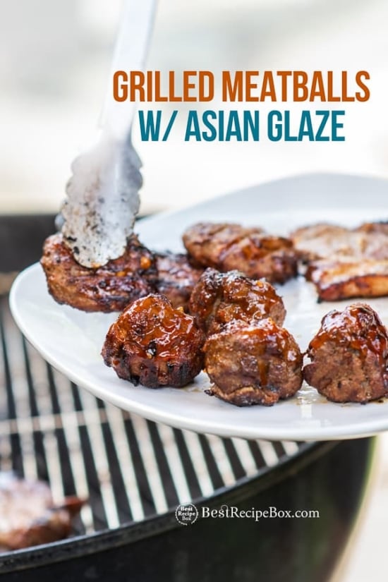 Grilled Asian Meatballs Recipe with Sticky Asian Glaze on plate 