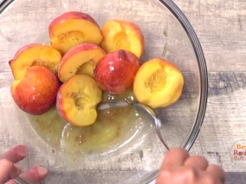 Tossing peaches with brown sugar butter
