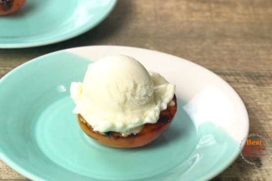Ice cream on top of grilled peach