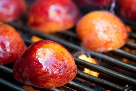 Grilling peaches face side down