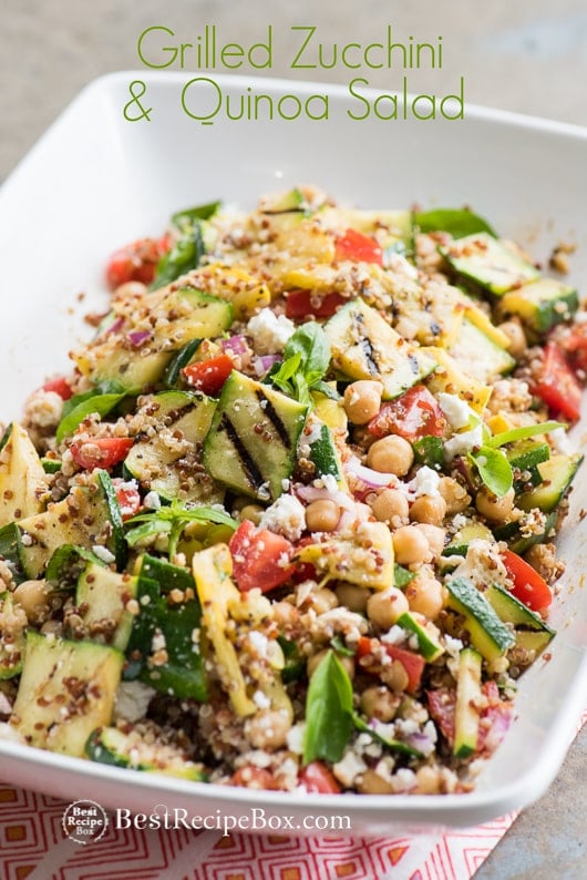 Vegetarian Grilled Zucchini Salad Recipe with Quinoa in a bowl