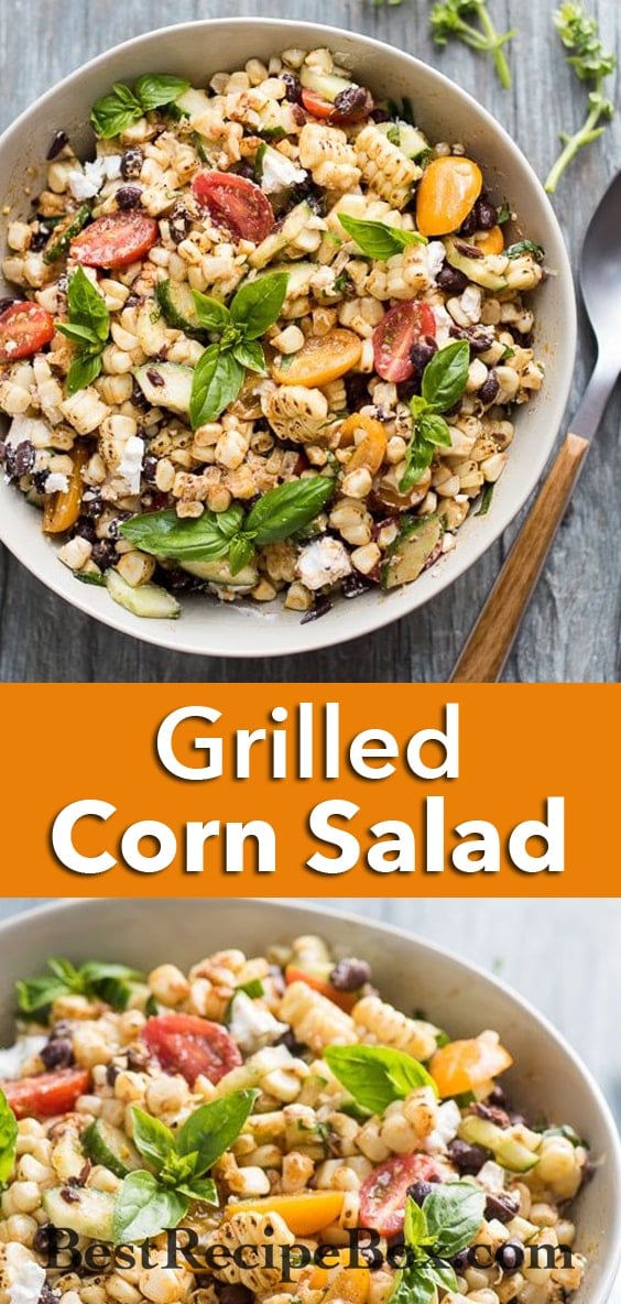 Summer Grilled Corn Salad with Black Beans, Tomatoes, Basil, Feta Cheese | @bestrecipebox