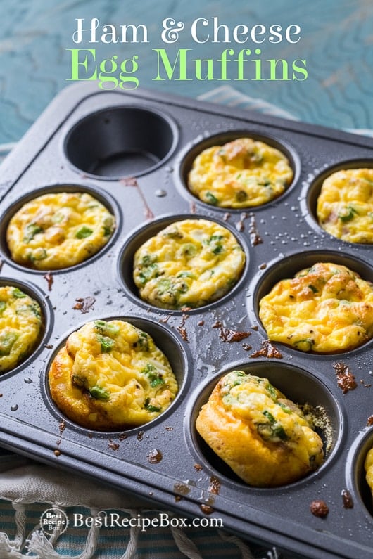 Ham Cheese Egg Muffins Recipe for Breakfast Brunch Recipes in a muffin pan