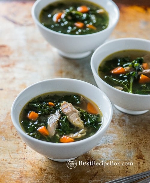 Healthy Turkey and Kale Soup Recipe in a bowl