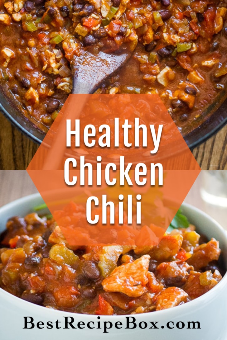 Healthy chicken chili recipe collage