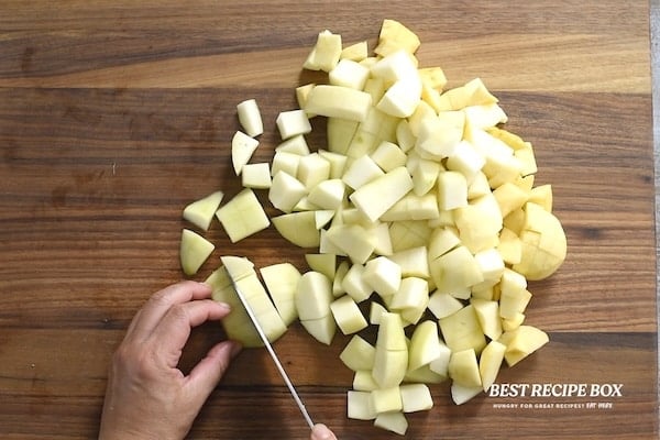 Cutting up apples and pears