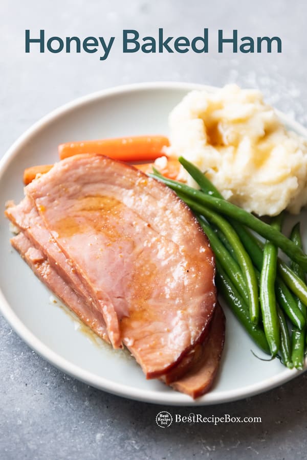 Honey Baked Ham Recipe with Brown Sugar Glaze on a plate