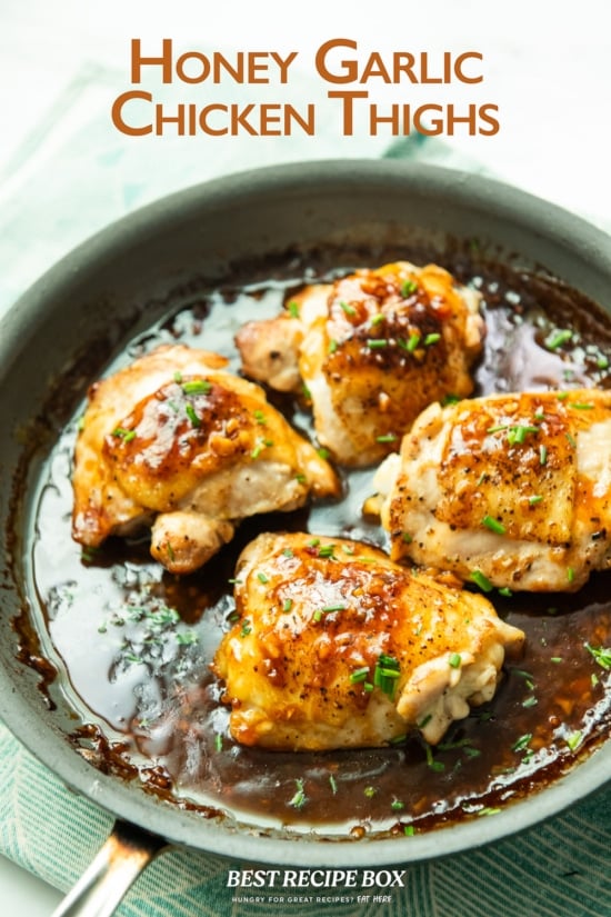 honey garlic chicken thighs in pan 