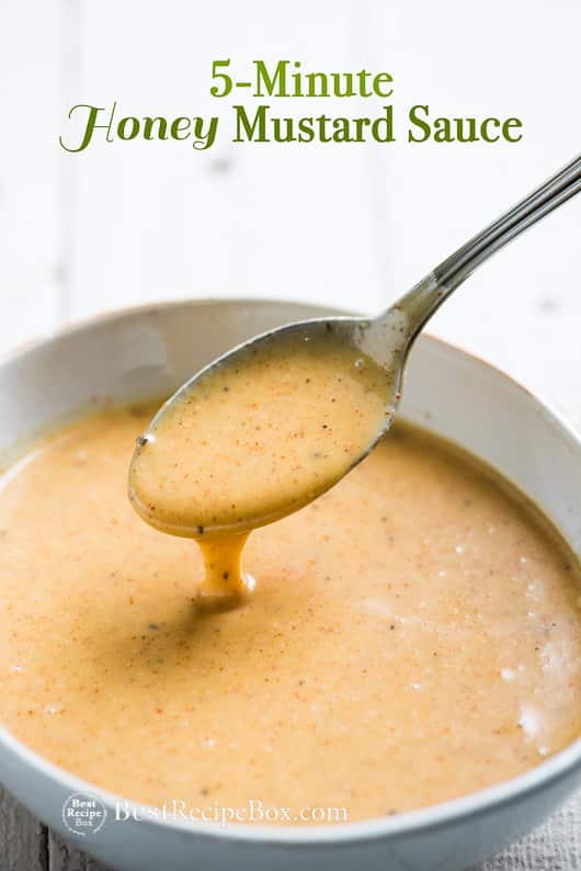 Easy Honey Mustard Sauce Recipe in a bowl with spoon