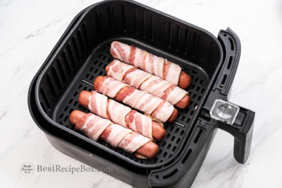How to Cook Bacon Wrapped Hot Dogs in Air Fryer Recipe | @BestRecipeBox