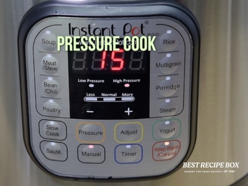 Panel of instant pot showing pressure cook