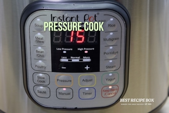 Panel of instant pot showing pressure cook