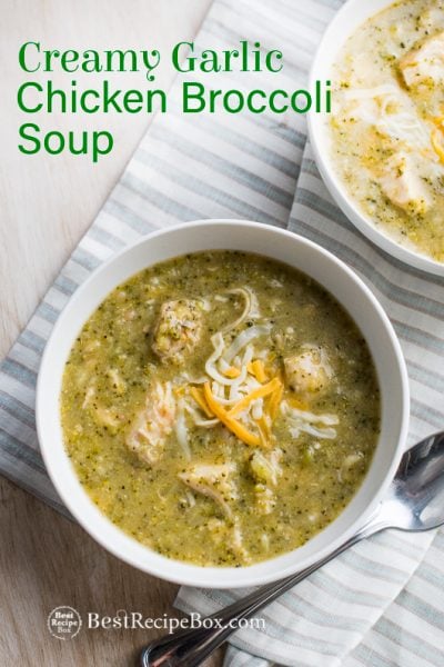 Instant Pot Creamy Garlic Chicken Broccoli Soup in Pressure Cooke or Slow Cooker | @BestRecipeBox