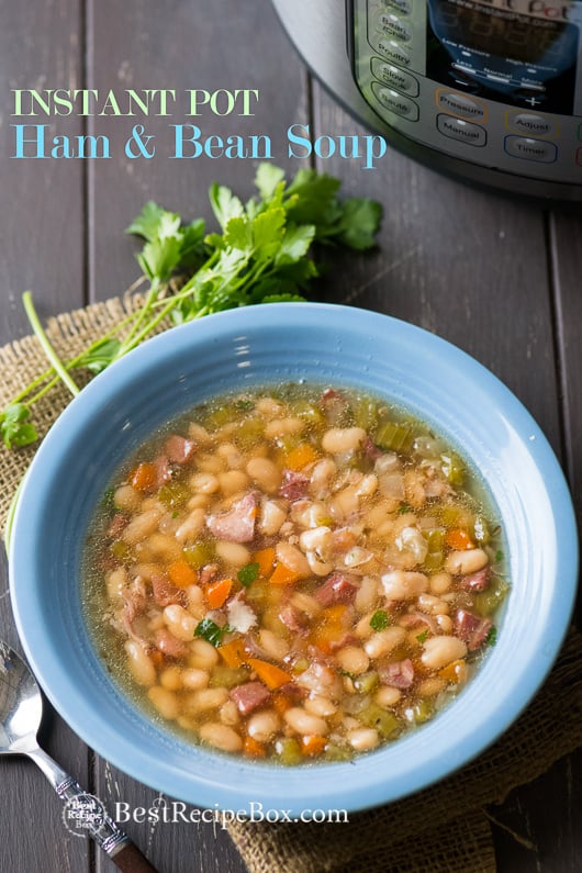 Instant Pot Ham and Bean Soup Recipe in Pressure Cooker or Slow Cooker in a bowl