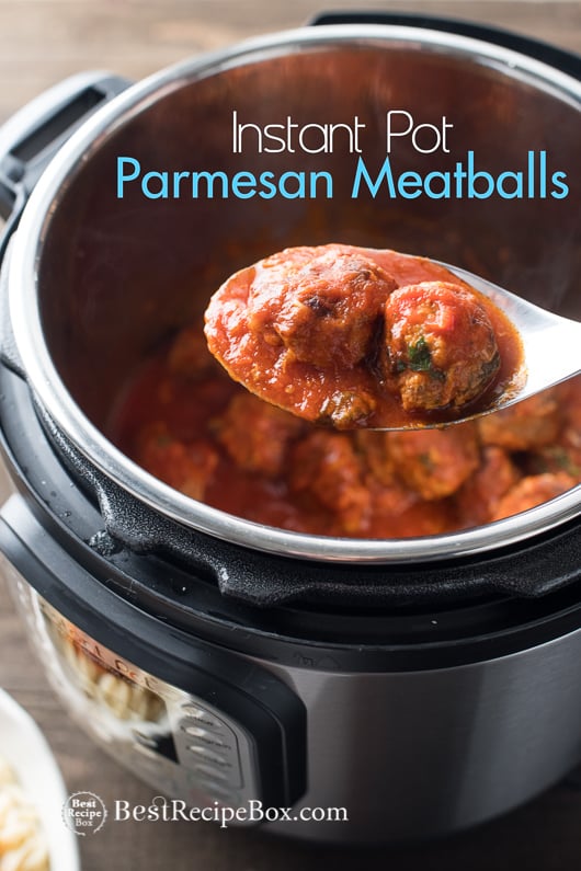 Instant Pot Meatballs Recipe or in Slow Cooker with a spoon 