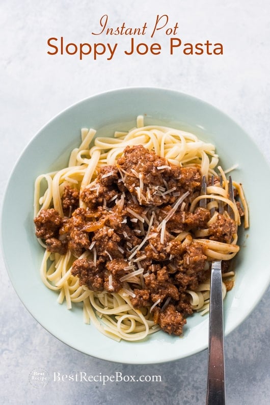 Instant Pot Sloppy Joe Pasta Recipe on a plate with fork