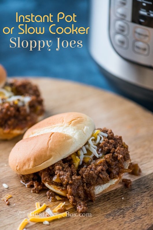 Instant Pot Sloppy Joes Recipe in Pressure Cooker or Slow Cooker on cutting board