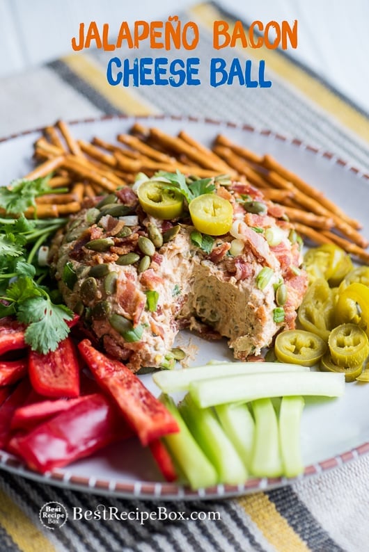 Jalapeno Bacon Cheese Ball Appetizer on plate