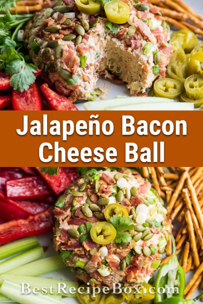 Jalapeno Bacon Cheese Ball Appetizer for Game Day | @bestrecipebox