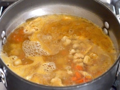 Broth added to pot
