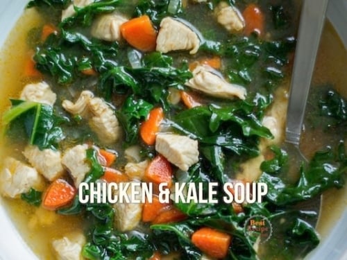 Chicken kale soup in a bowl