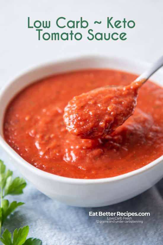 Low Carb Keto Tomato Sauce in a bowl with spoon