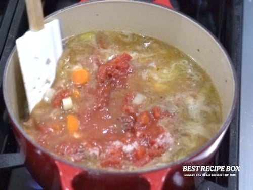 Most of soup ingredients in pot
