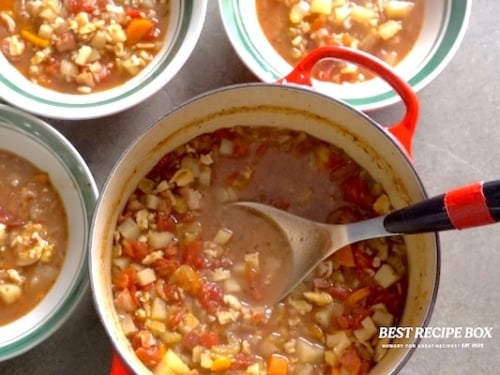 Serving soup in multiple bowls
