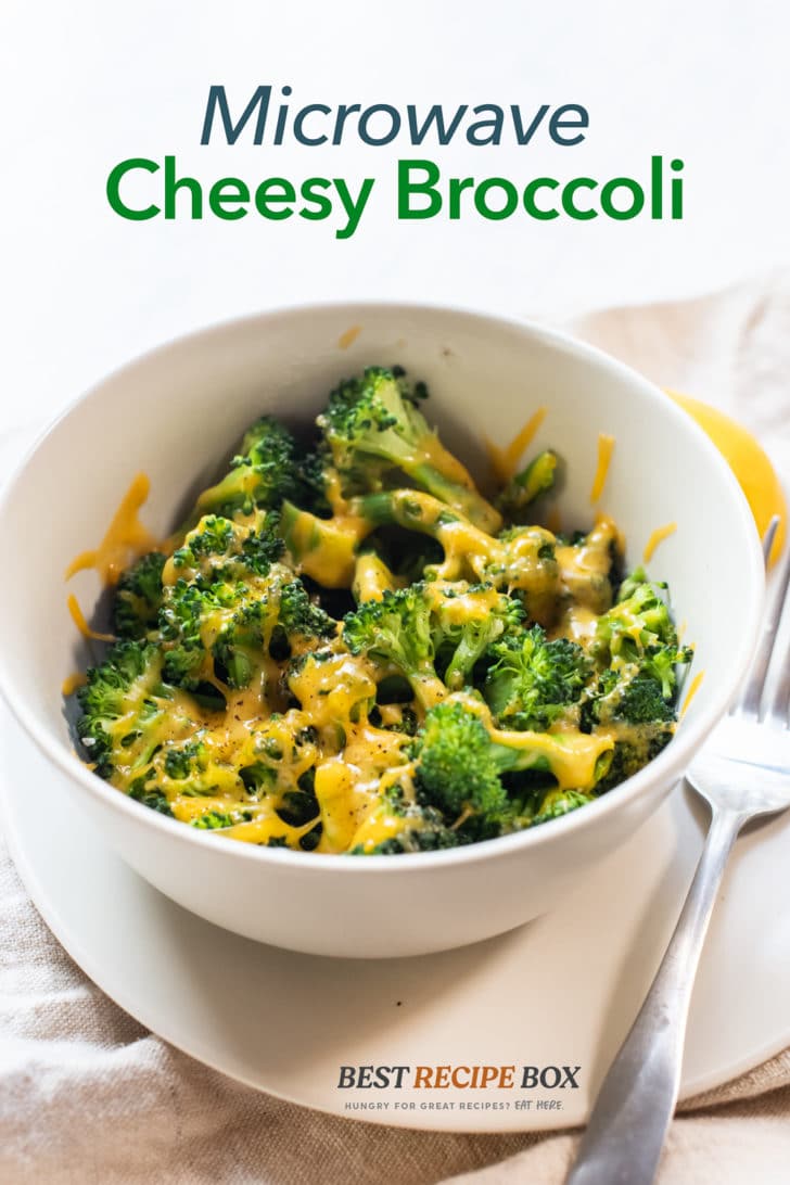 Microwave Broccoli with Cheese or Cheesy Broccoli in a bowl with fork