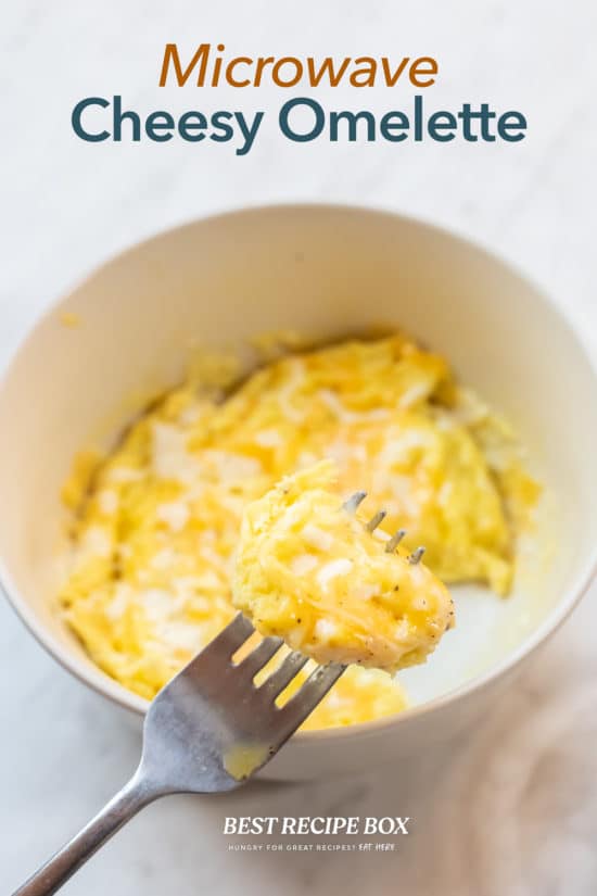 Microwave Omelette Recipe in Bowl or Mug with fork 
