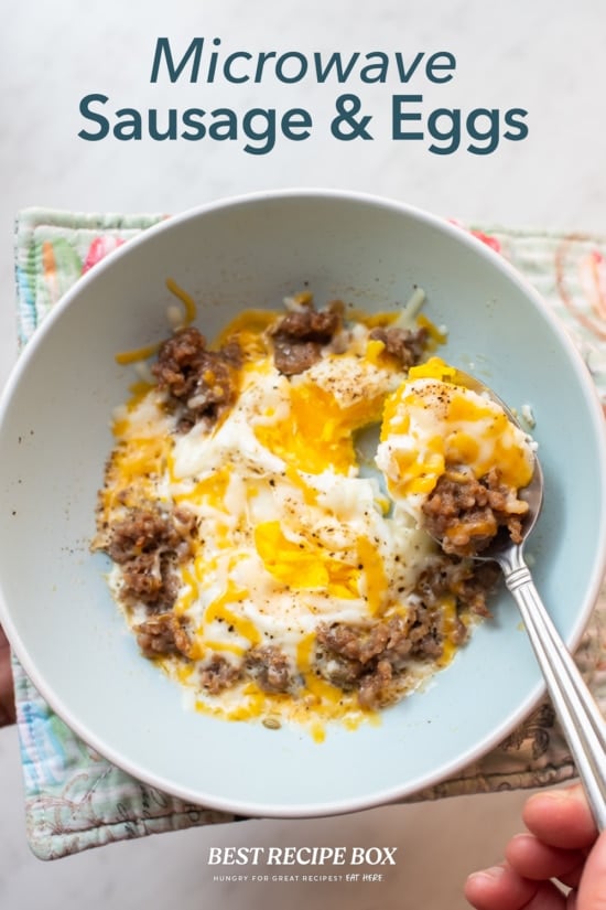 Microwave Sausage and Eggs Breakfast Recipe in bowl 