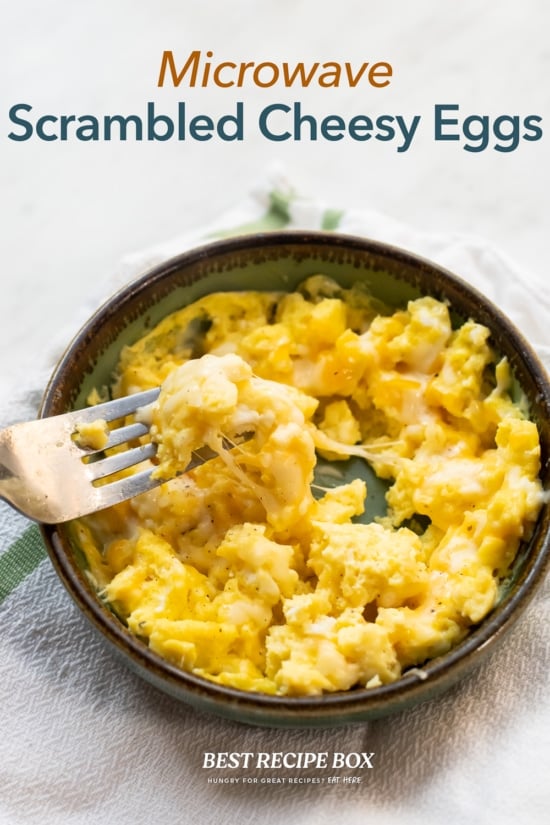 Microwave Scrambled Eggs Recipe in bowl with fork