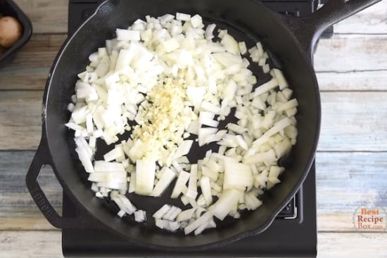 Onions and garlic in skillet