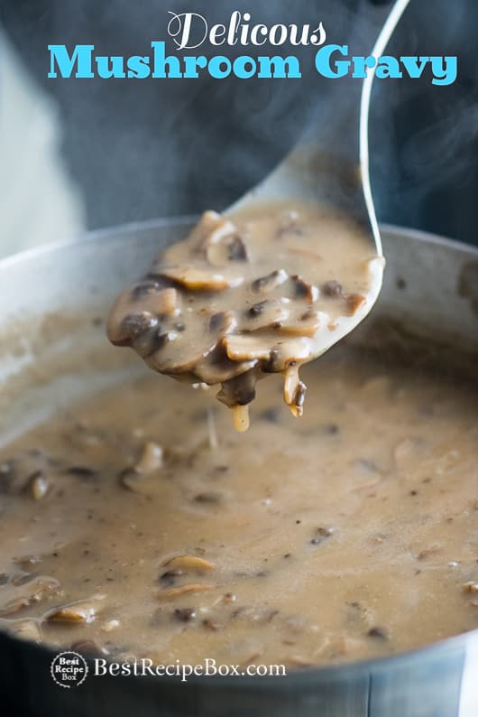Best Mushroom Gravy Recipe or Mushroom Sauce Recipe in cooking pan with spoon