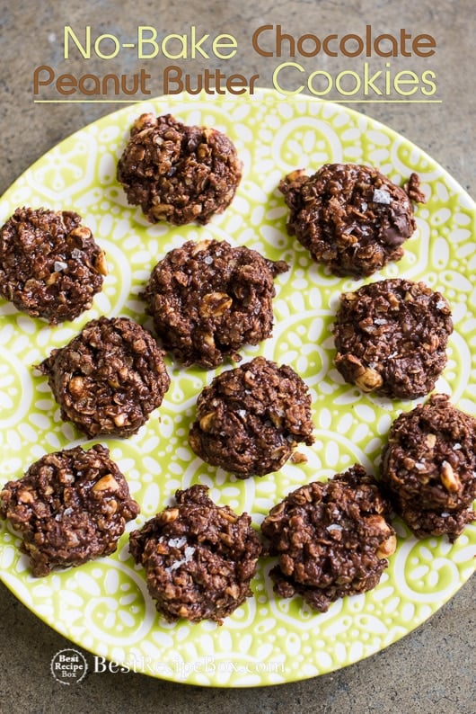 No Bake Chocolate Peanut Butter Oatmeal Cookies in a plate