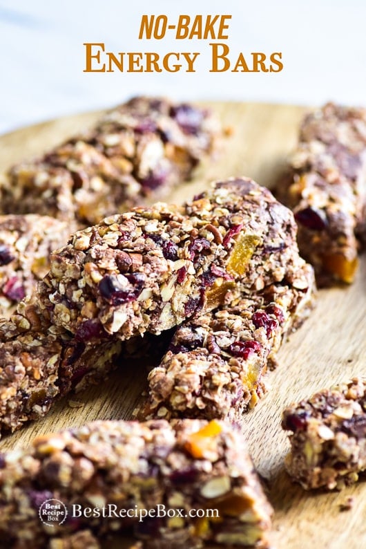 No Bake Peanut Butter Oat Energy Bars on a cutting board