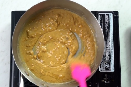 Peanut Butter, butter and honey melted in a pan