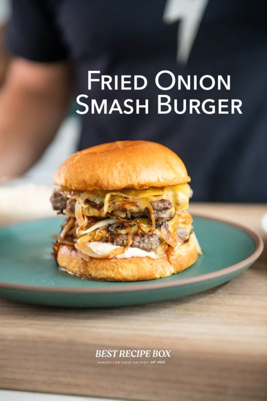plated double patty oklahoma fried onion smash burger